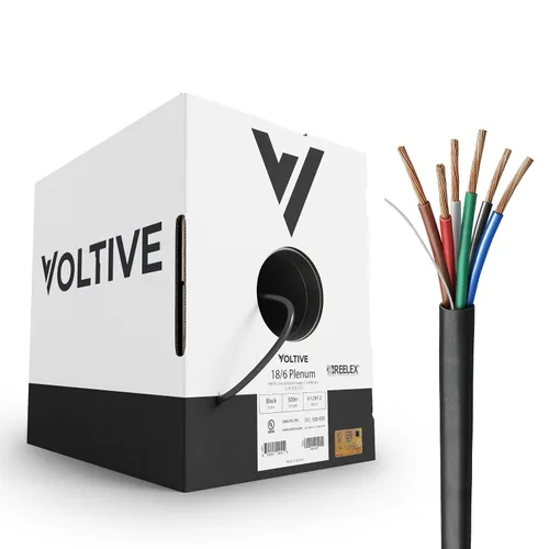 Miniatura 43 de Voltive Cable de altavoz 16/2, Plenum CL3P, negro, 100 pies - 16AWG, 2 conductores, cobre trenzado sin oxígeno, listado UL - V-1217-1