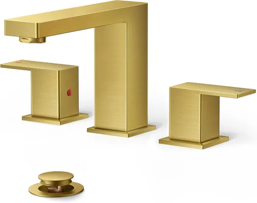 Miniatura 17 de FORIOUS Grifos de baño negros de 3 agujeros, grifo de lavabo de baño negro mate de 8 pulgadas de ancho, 2 manijas para fregadero de baño con drenaje