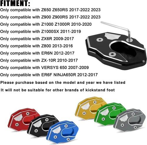 Miniatura 4 de Motocicleta Kickstand Extender Pie Lateral Soporte de Extensión Pad Placa de Soporte Para Kawasaki Z650 Z900 Z1000 Z1000SX ER-6N ZX6R ZX10R