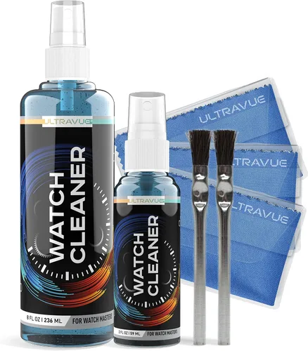 ULTRAVUE Kit de limpieza de relojes limpia todos los relojes y joyas, incluyendo todos los metales, cristales y goma, 1 espray de gel limpiador de