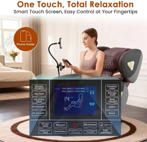 Miniatura 7 de Silla de masaje Shiatsu de cuerpo completo 3D de gravedad cero con rodillos de 10 nodos, 20 bolsas de aire, calefacción de cintura y piernas, audio
