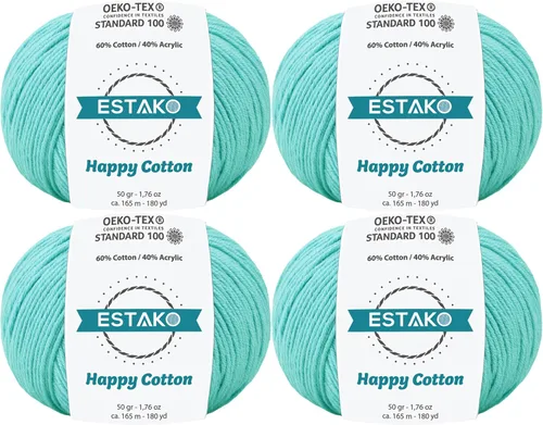 Miniatura 20 de Estako Happy Cotton, 1,76 oz (50 g) / 180 yardas (165 m) de lana 60 % algodón y 40 % acrílico, suave, fina/deportiva (2) para crochet y tejer