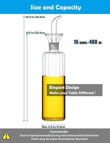 Miniatura 6 de Botella dispensadora de aceite de oliva sin goteo de 16 oz/16.2 fl oz, jarra de jarra de aceite de vidrio 100% para aceite de cocina y vinagre