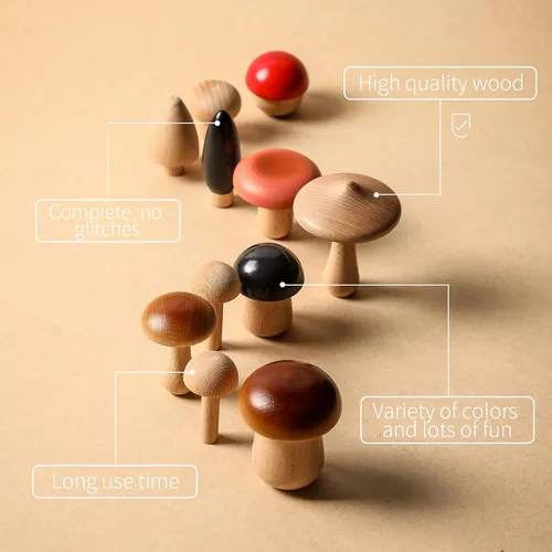 Miniatura 5 de Juguetes de madera con forma de hongos, bloques de madera Montessori, apilables, juguetes para niños pequeños, 11 piezas, hongos en miniatura
