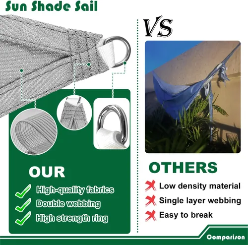 Miniatura 6 de Toldo tipo vela rectangular de 10 x 15 pies, toldo para exteriores, cubierta de bloqueo UV, borde curvado con anillos en D, tela permeable