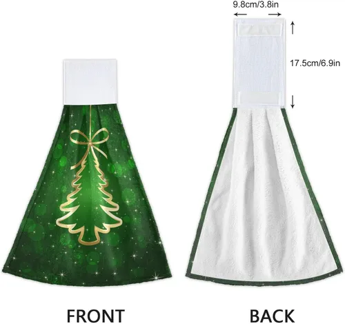 Miniatura 4 de Fondo verde con árbol de Navidad, toallas de cocina colgantes, 2 piezas, toallas de baño de mano, toallas de cocina, toalla de corbata, paños de té