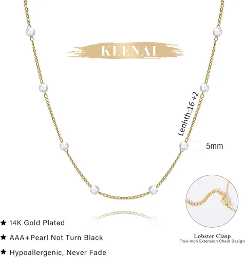 Miniatura 5 de Collar de perlas de oro para mujer, chapado en oro de 14 quilates, collares de perlas de agua dulce en capas para mujer, collar de perlas de cadena