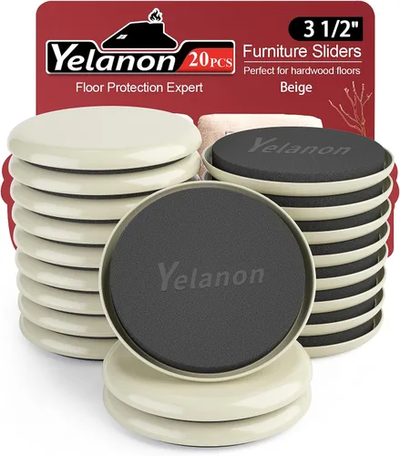 Yelanon Deslizadores de muebles para alfombra, 20 almohadillas móviles resistentes de 3 1/2 pulgadas, deslizadores para muebles en alfombra,