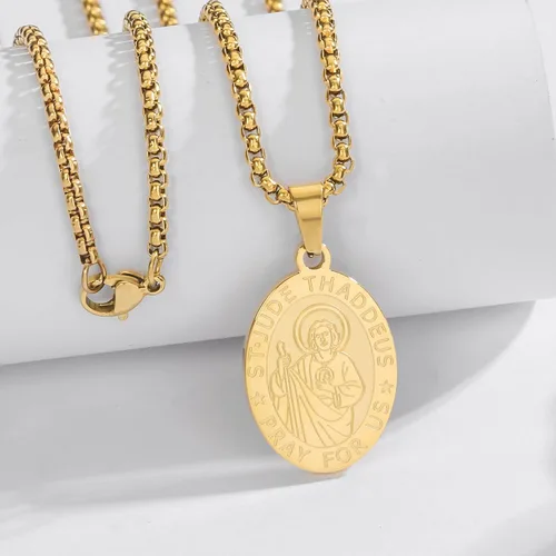 Miniatura 3 de San MiguelCristóbalVirgen MaríaBenedictoJude TaddeoJoséPatrickRafaelFranciscoFlorianThomas AquinasAnthony Medalla Collar Colgante de acero