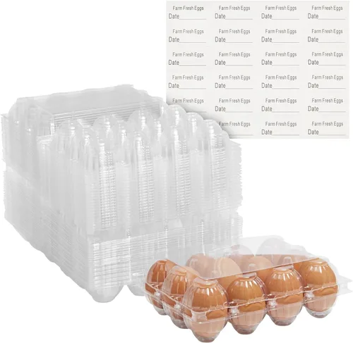 Stockroom Plus Cajas de plástico transparente para huevos – Contenedores transparentes con etiquetas de fecha – Juego de almacenamiento de huevos a