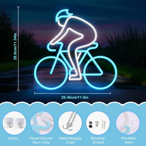 Miniatura 7 de CoolGift Mart Letrero de neón para bicicleta, decoración de pared definitiva para entusiastas del deporte, luz LED regulable para dormitorio, sala