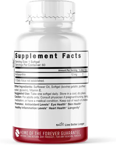 Miniatura 2 de Nature's Fusions Nutri Astaxantina 12mg Max Strength - Suplementos premium cultivados en Hawái - Potente antioxidante, promueve la salud cardíaca