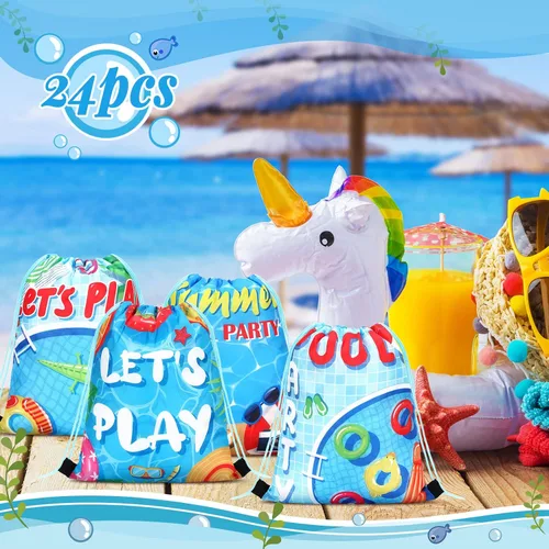 Miniatura 3 de Marsui 24 piezas Bolsas de regalo con cordón para fiesta en la piscina, bolsas de golosinas para regalos de fiesta, bolsas de dulces para regalos