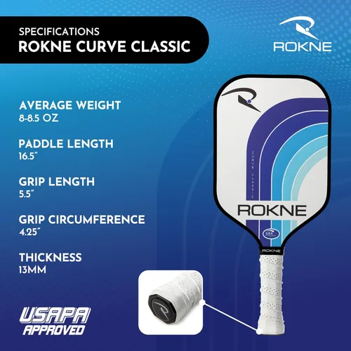 Miniatura 3 de ROKNE Curve Classic Pickleball Paddle Paletas de pickleball de fibra de vidrio aprobadas por USAPA Ingeniería de precisión y comodidad Textura