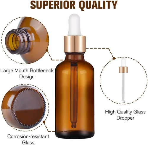 Miniatura 4 de PrettyCare Paquete de 4 botellas con cuentagotas de aceites esenciales, botellas vacías de tintura para cuidado personal y belleza, Ámbar