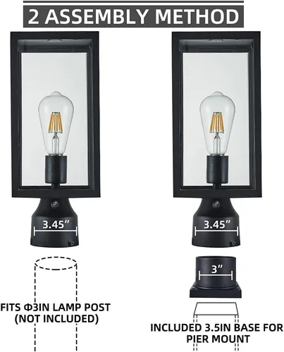 Miniatura 6 de Windben Luz grande de poste para exteriores de 15 pulgadas, del atardecer al amanecer, lámpara de aluminio fundido impermeable, farol de poste