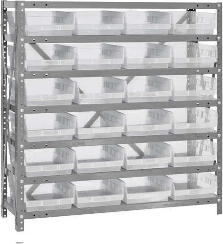 Miniatura 526 de Quantum QSBU-245BK Heavy Duty Shelving Unit with (7) Shelves and (24) QUS245 Black Bins for Garage Warehouse Storage Distribution 400 lb Load