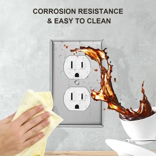 Miniatura 2 de Paquete de 10 cubiertas de salida de placa de interruptor de pared dúplex individual – Cubiertas de placa de salida de receptáculo de acero