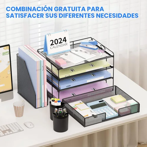 Miniatura 3 de OPNICE - Organizadores de escritorio y accesorios, para espacio de trabajo, suministros de oficina, organizador de archivos con 2 soportes para Negro