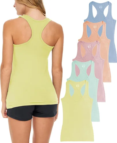 Miniatura 11 de Sexy Basics Paquete de 5 camisetas sin mangas PowerFlex con espalda nadadora para mujer / Camisetas sin mangas elásticas de algodón y elastano