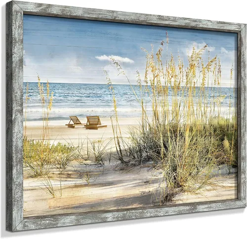 Miniatura 16 de Pintura enmarcada de paisaje marino: arte abstracto del océano, imagen costera, impresiones de veleros en madera en estilo moderno para decoración