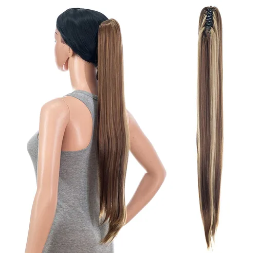 Miniatura 8 de Extensiones de pelo sintético SWACC con clip de pinza de 28 pulgadas de largo, lacio, para mujer