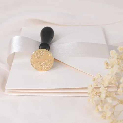 Miniatura 2 de UNIQOOO Sello de Cera con Flores de Begonia - Sello de Cera Floral con Tema Botánico, Cabeza de Latón Vintage con Mango de Madera para Sobres