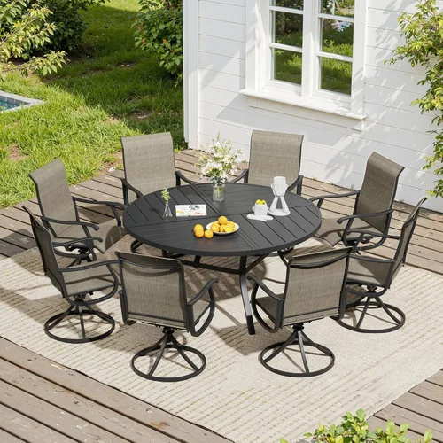 Miniatura 12 de VICLLAX Muebles pequeños de exterior de 3 piezas, 2 sillas giratorias de patio y mesa redonda pequeña para 2, sillas de carbón oscuro y negro