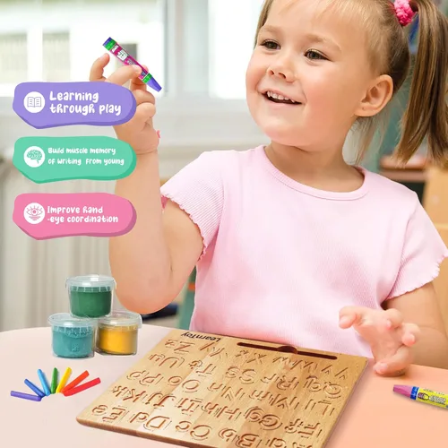 Miniatura 5 de LearnToy Montessori - Tabla de trazado del alfabeto de madera, juguete educativo para niños, desarrollo de habilidades motoras finas, práctica