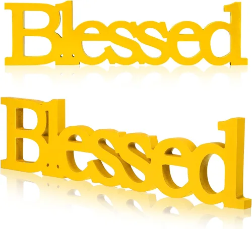 Miniatura 8 de Blulu Letrero de mesa con texto en inglés "Blessed Letter", letrero de mesa de pie de madera rústica, decoración de pie para graduación, baby