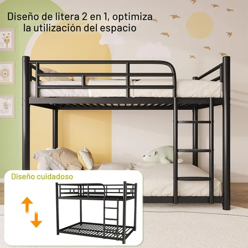 Miniatura 7 de erosoei Litera de metal, literas de tamaño matrimonial sobre tamaño matrimonial con escalera ancha extraíble y barandillas de longitud completa