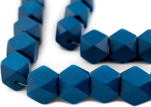 TheBeadChest - Cuentas de madera de cubo sin esquinas azul azul: cuentas orgánicas naturales de corte de diamante de 0.787 in para la fabricación de