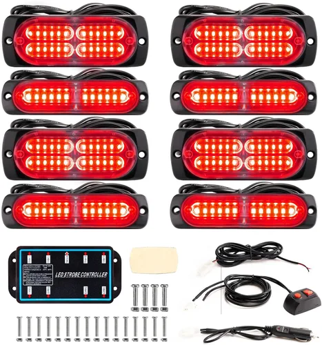 Miniatura 24 de 8 piezas Luces LED Intermitentes Estroboscópicas de Emergencia de Montaje en Superficie con Controlador para Camiones, Vehículos, Automóviles (4Y4W)