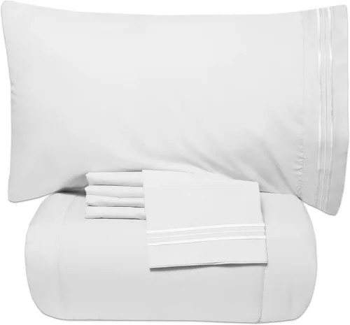 Miniatura 13 de Sweet Home Collection - Lujoso juego de sábanas y edredón de 5 piezas de color sólido para cama, en una bolsa, Agua (Aqua), gemelo