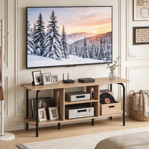 Miniatura 3 de Manora Soporte de TV para televisores de hasta 55 pulgadas, centro de entretenimiento simple y moderno con estantes de almacenamiento abiertos de 3