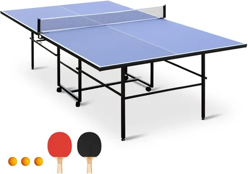 Miniatura 11 de IUNNDS Mesa de tenis de mesa portátil de 6/8/8.5/9 pies, juego de ping pong plegable para interiores con red y juego de postes, 2 paletas y 3 pelotas