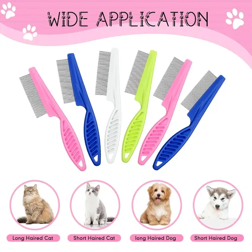 Miniatura 5 de 10 peines para pulgas para perros y gatos, herramienta para eliminar pulgas con dientes de metal de acero inoxidable para desenredar, kit de aseo