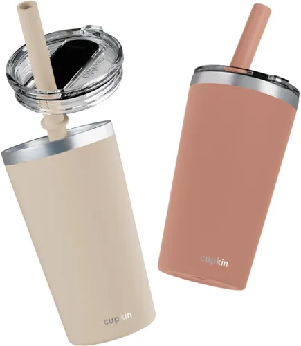 Miniatura 28 de CUPKIN - Taza apilable de acero inoxidable para niños, taza de batido, tazas aisladas con recubrimiento en polvo, tapa libre de BPA y pajilla de Rosa