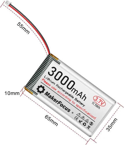 Miniatura 8 de 2 piezas 3.7V 3000mAh Batería recargable de polímero de litio 1S LiPo con placa de protección, cinta de goma aislante y conector JST 1.25 para placa