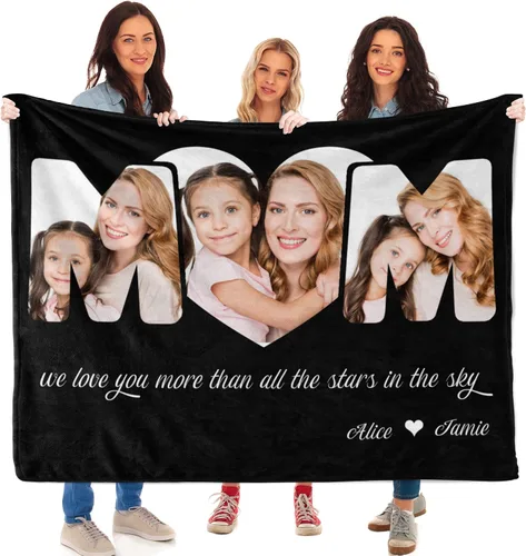 Miniatura 11 de Manta personalizada para el Día de la Madre con collage de fotos, manta personalizada con fotos para mamá, abuela, esposa regalos de hija e hijo