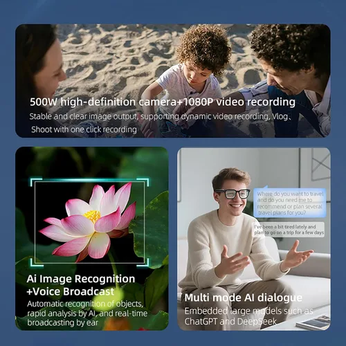 Miniatura 4 de Gafas de cámara para vlogging y computadora, lentes inteligentes de filtrado de luz azul con grabación de 1080P, manos libres y vista previa