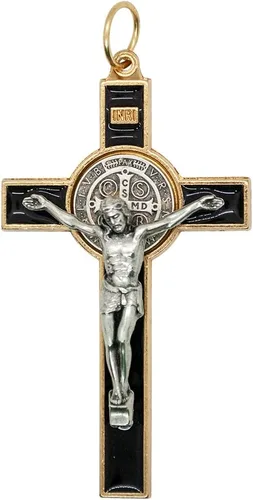 Medalla de San Benito Crucifijo | Santo Patrón de los Estudiantes y Europa | Incluye estuche y cordón | Gran regalo católico para la primera Marrón