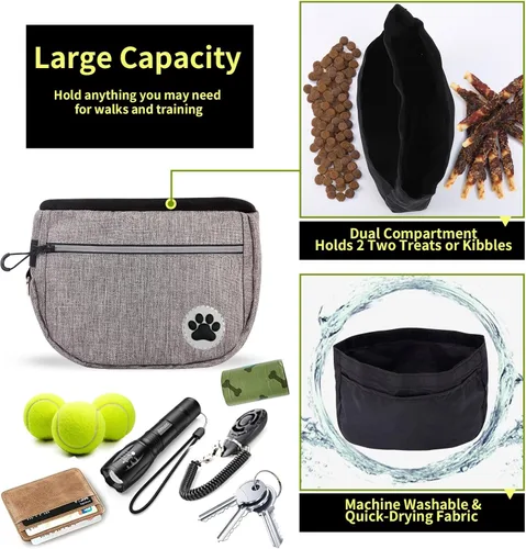 Miniatura 3 de Bolsa grande de 7 tazas para golosinas para perros con clicker, bolsas para entrenamiento de mascotas, bolsa de cierre automático cruzado