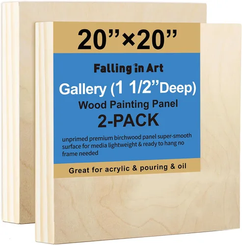 Falling in Art Paquete de 2 paneles de lienzo de madera sin terminar, kit de paneles de madera de abedul de galería de 20 x 20 pulgadas, tablas de