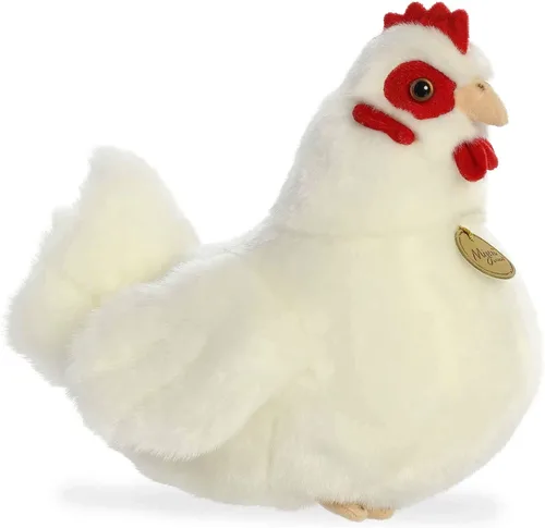 Aurora® Adorable gallina blanca de peluche Miyoni®, detalle realista, compañía entrañable, blanco, 9 pulgadas