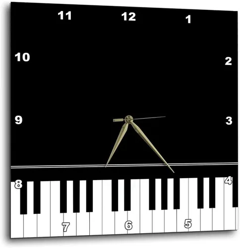 3dRose Black Piano Edge - Diseño musical de teclado para pianista y regalos de músico para pianista, reloj de pared, 10 x 10 pulgadas (DPP_112947_1)