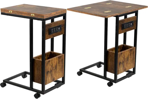 Miniatura 10 de Hadulcet Mesa auxiliar en forma de C con estación de carga y mesa plegable, mesa plegable para TV con almacenamiento, mesa para laptop para sofá