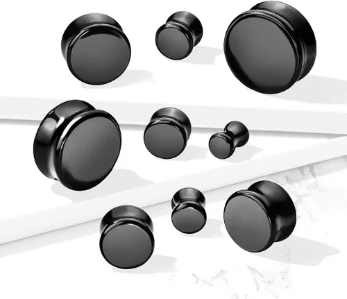 Miniatura 3 de soscene Calibres para los oídos de obsidiana negra maciza tapones para los oídos doble sillín