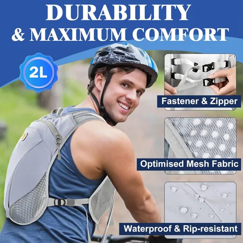 Miniatura 6 de Mochila de hidratación con bolsa de agua de 2 L, chaleco ligero y transpirable para correr, correas ajustables para el pecho, paquete de agua