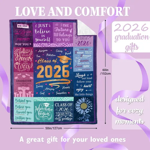 Miniatura 5 de Manta de regalo de graduación – Regalos de graduación de escuela secundaria 2026 para ella y él – Manta de clase de 2026 de 50 x 60 pulgadas
